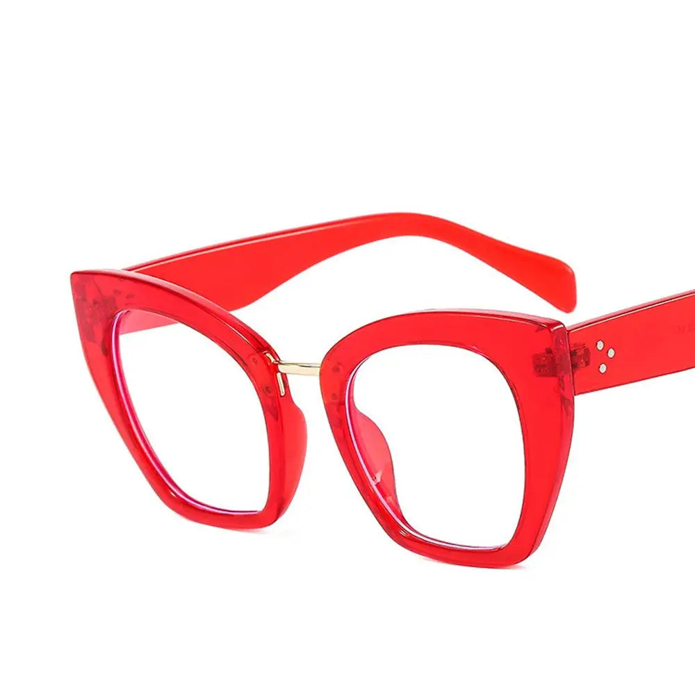 red frame Blocking Leopard Print Cat Eye Big Frame Eyeglasses