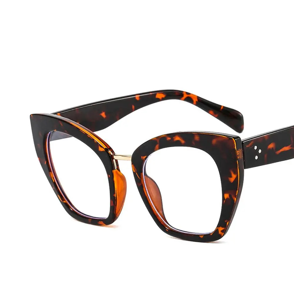 orange black frame Blocking Leopard Print Cat Eye Big Frame Eyeglasses