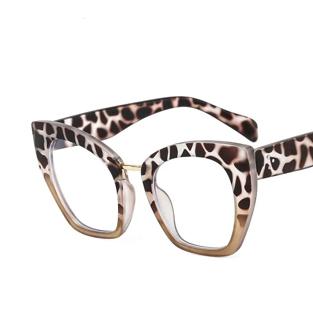 leopard white frame Blocking Leopard Print Cat Eye Big Frame Eyeglasses