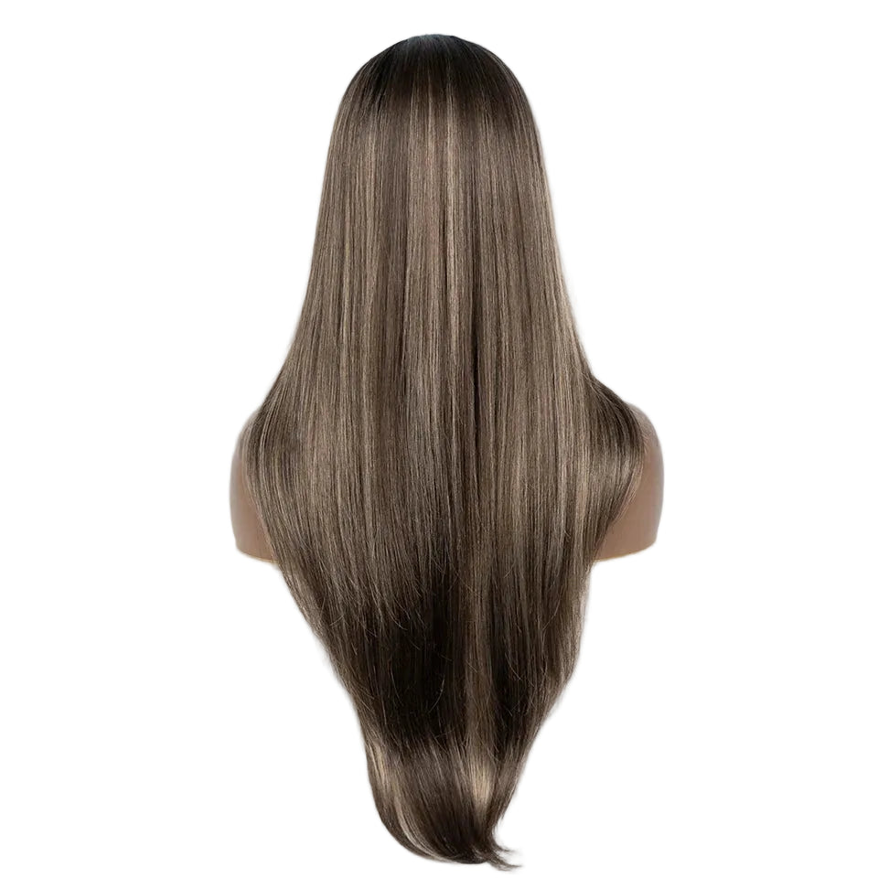 Back of Blonde Highlight 28 Inch Straight Synthetic Lace Front Wigs