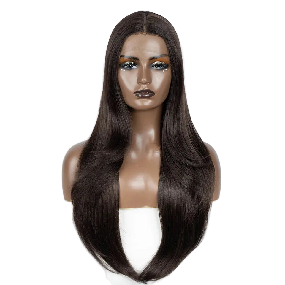 Brown 28 Inch Straight Synthetic Lace Front Wigs