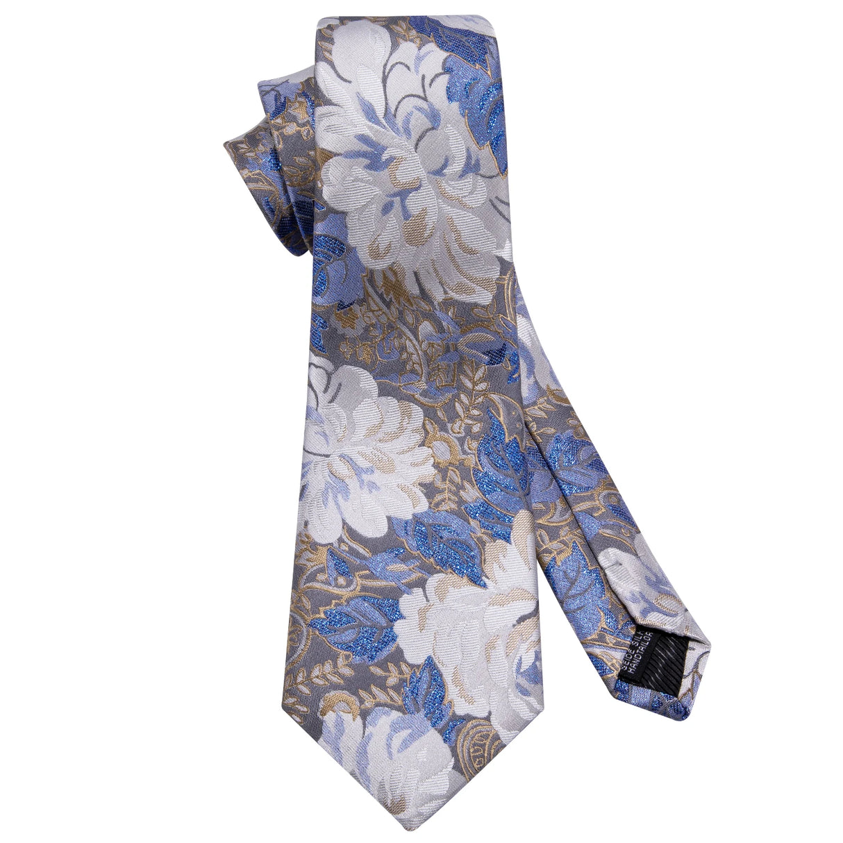 Blue Floral Jacquard Pocket Square Cufflinks Set Necktie