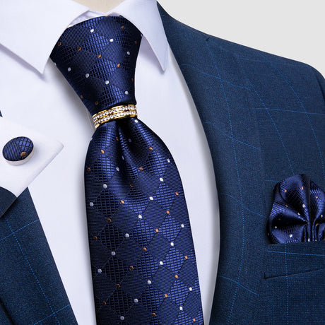 blue diamond dot pattern tie set