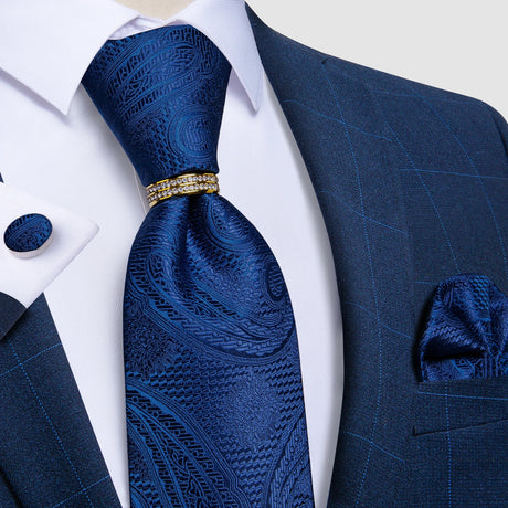 blue floral pattern tie set