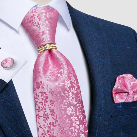pink floral pattern tie set