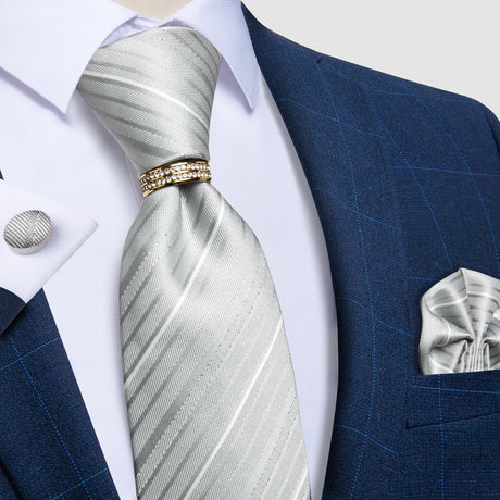 silver line pattern tie set