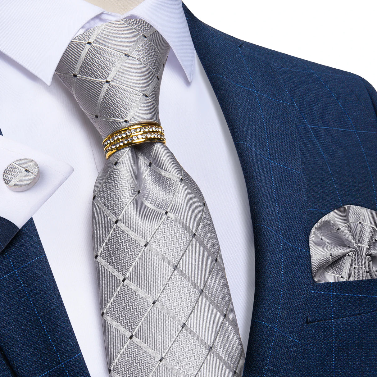 silver diamond dot pattern tie set