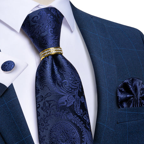 blue floral pattern tie set