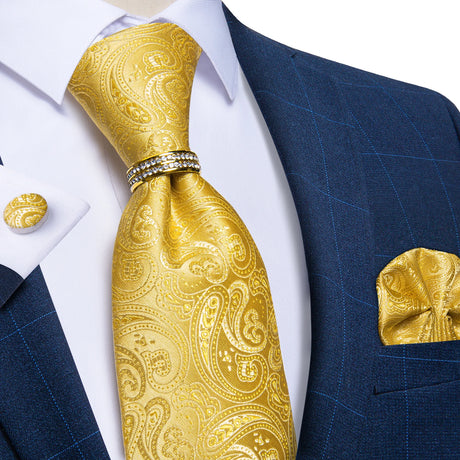 gold floral pattern tie set