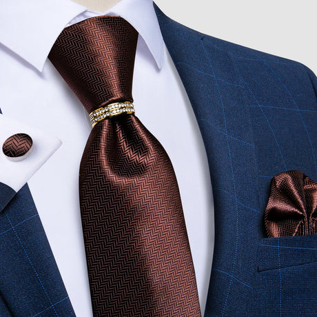 brown geometric pattern tie set