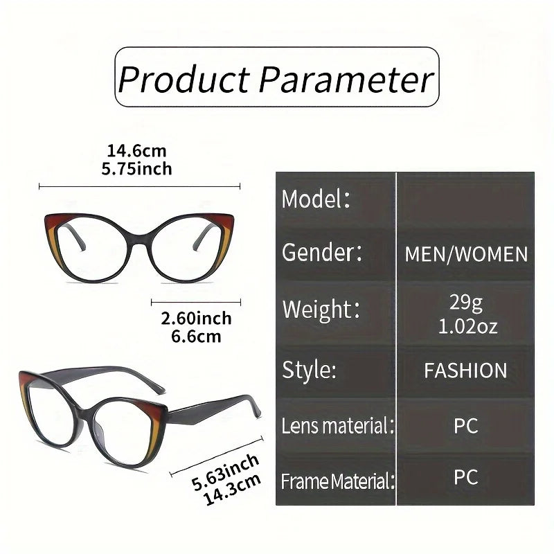 size of Blue Light Blocking Cat Eye Glasses with Gradient Color Frame
