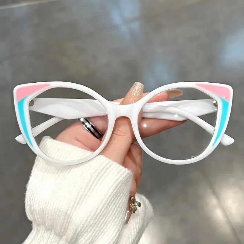 White Blue Light Blocking Cat Eye Glasses with Gradient Color Frame