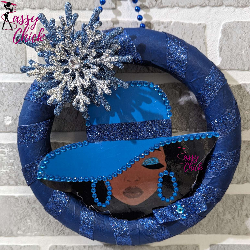 Blue Silver Snow Flakes Design Lady Wreath Sassy Chick Logo