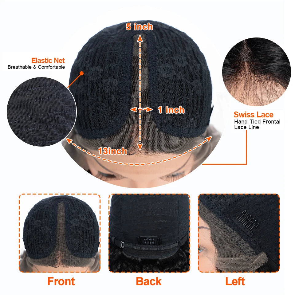 Size of Body Wave 180D Transparent Human Hair Lace Frontal Wig