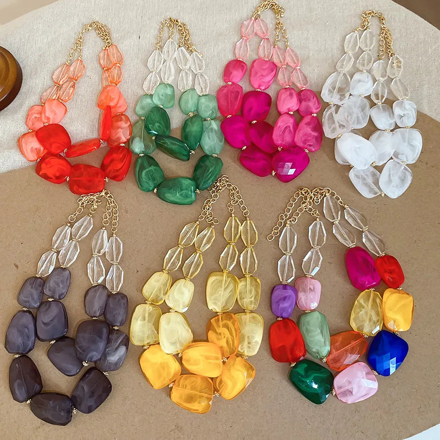 Collection of Bohemian Acrylic Irregular Colorful Bead Necklaces