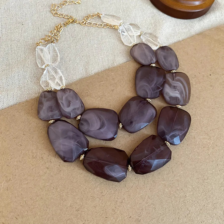 Brown Bohemian Acrylic Irregular Colorful Bead Necklaces