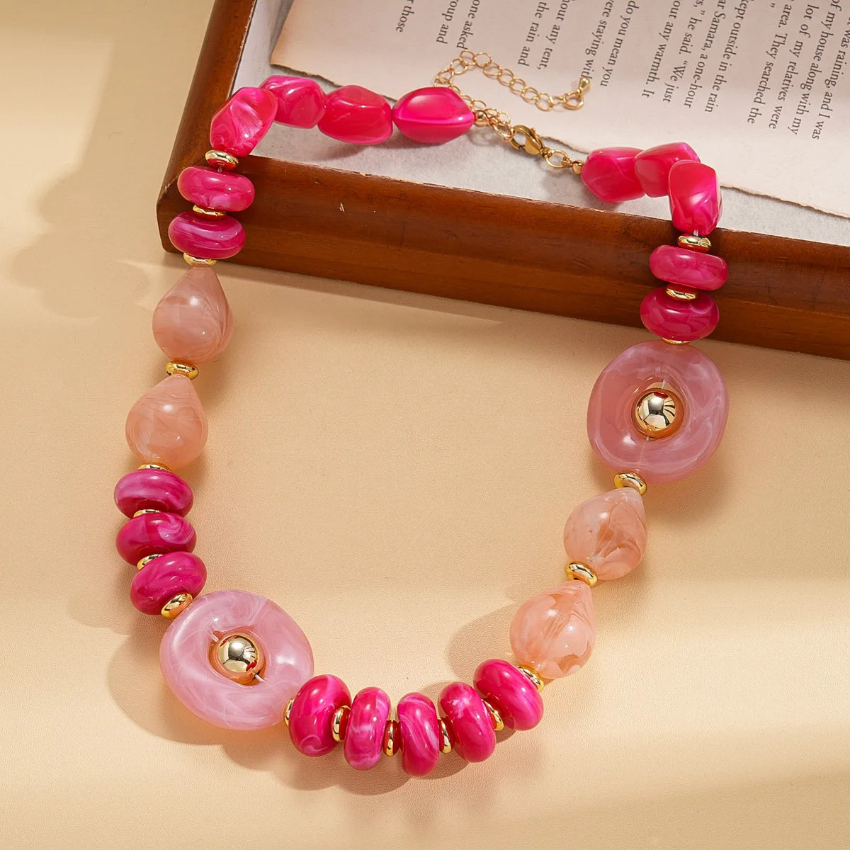 Pink Bohemian Acrylic Irregular Colorful Bead Necklaces