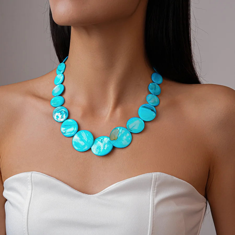 Blue Bohemian Acrylic Irregular Colorful Bead Necklaces