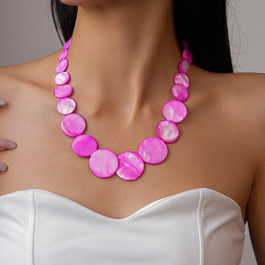 Pink Bohemian Acrylic Irregular Colorful Bead Necklaces