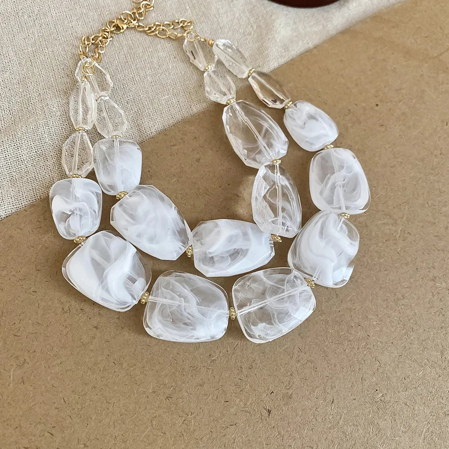 White Bohemian Acrylic Irregular Colorful Bead Necklaces