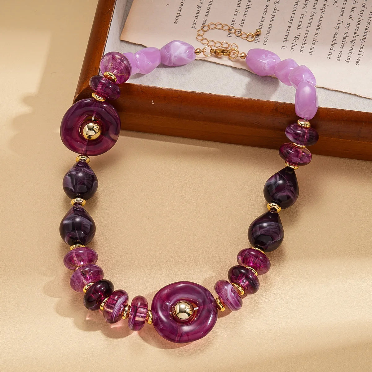 Purple Bohemian Acrylic Irregular Colorful Bead Necklaces