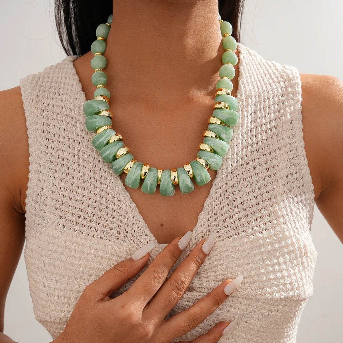 Blue Bohemian Acrylic Irregular Colorful Bead Necklaces