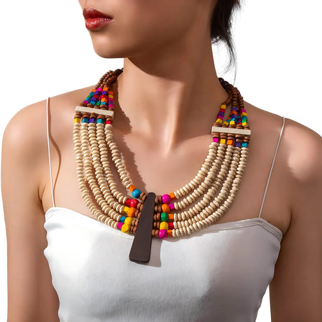 Bohemian African Style Handmade Wooden Beaded Necklace Brown