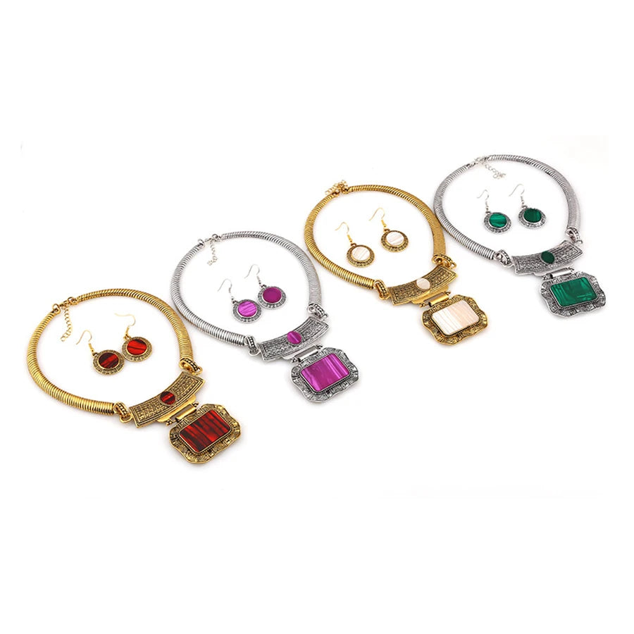 Collection of Bohemian Alloy Acrylic Sheet Statement Jewelry Set