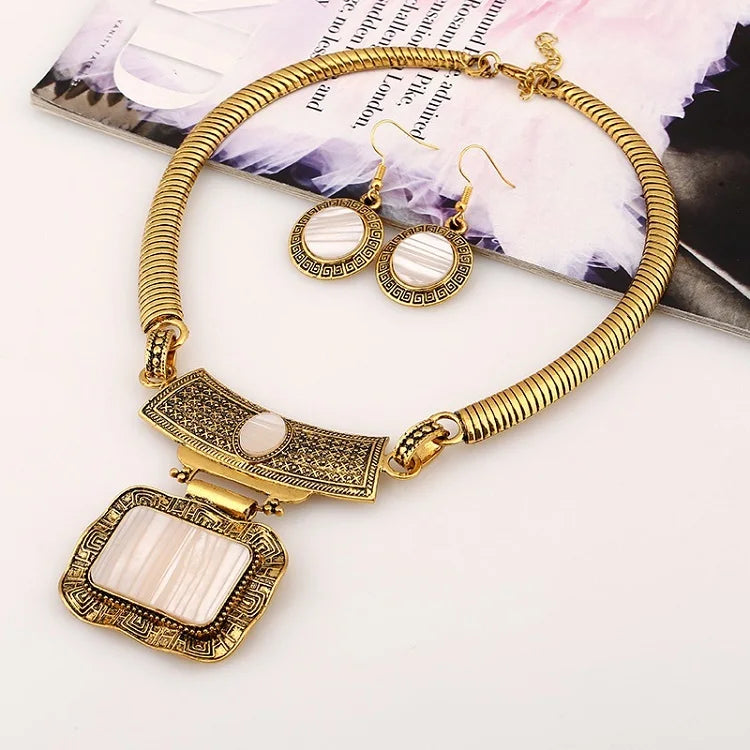 Gold Bohemian Alloy Acrylic Sheet Statement Jewelry Set