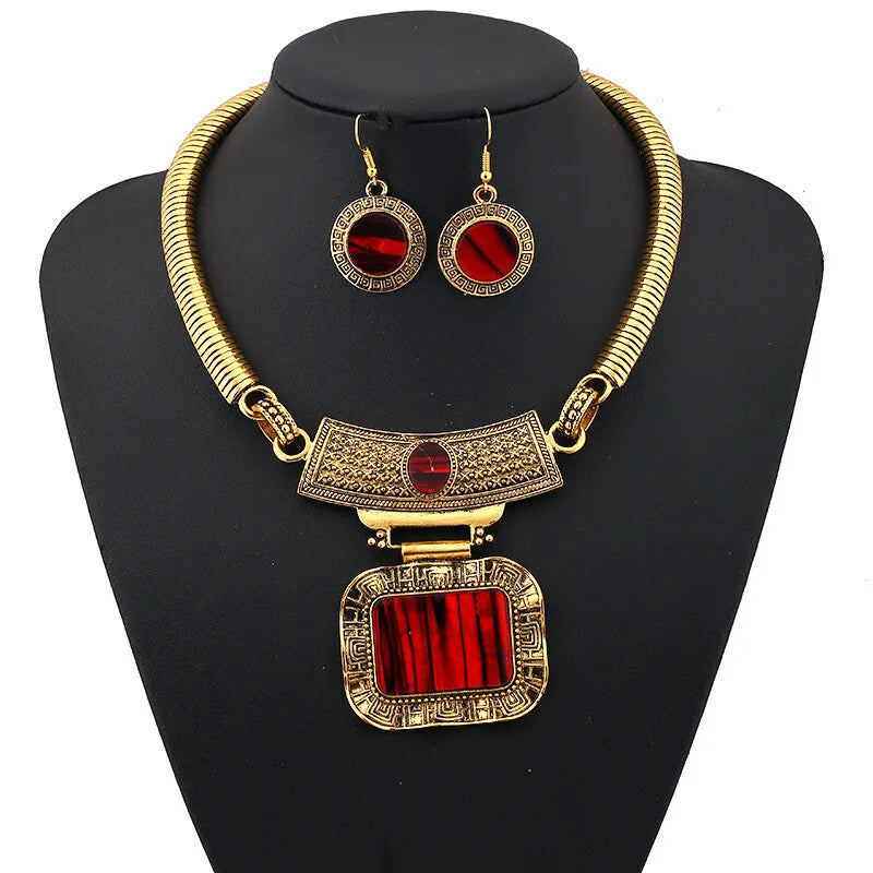 Red Bohemian Alloy Acrylic Sheet Statement Jewelry Set