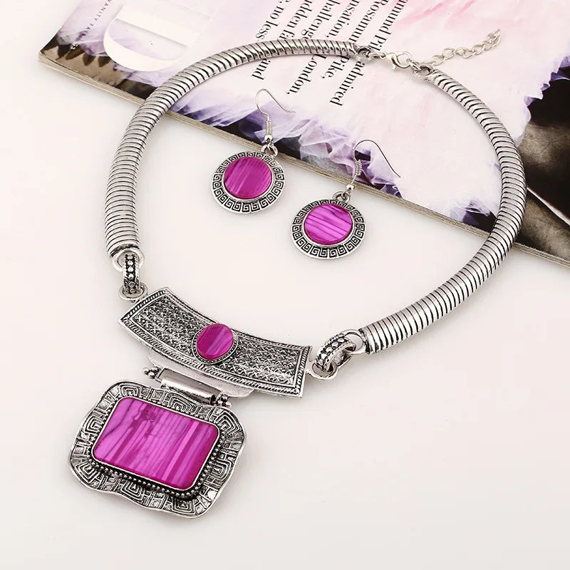 Purple Bohemian Alloy Acrylic Sheet Statement Jewelry Set