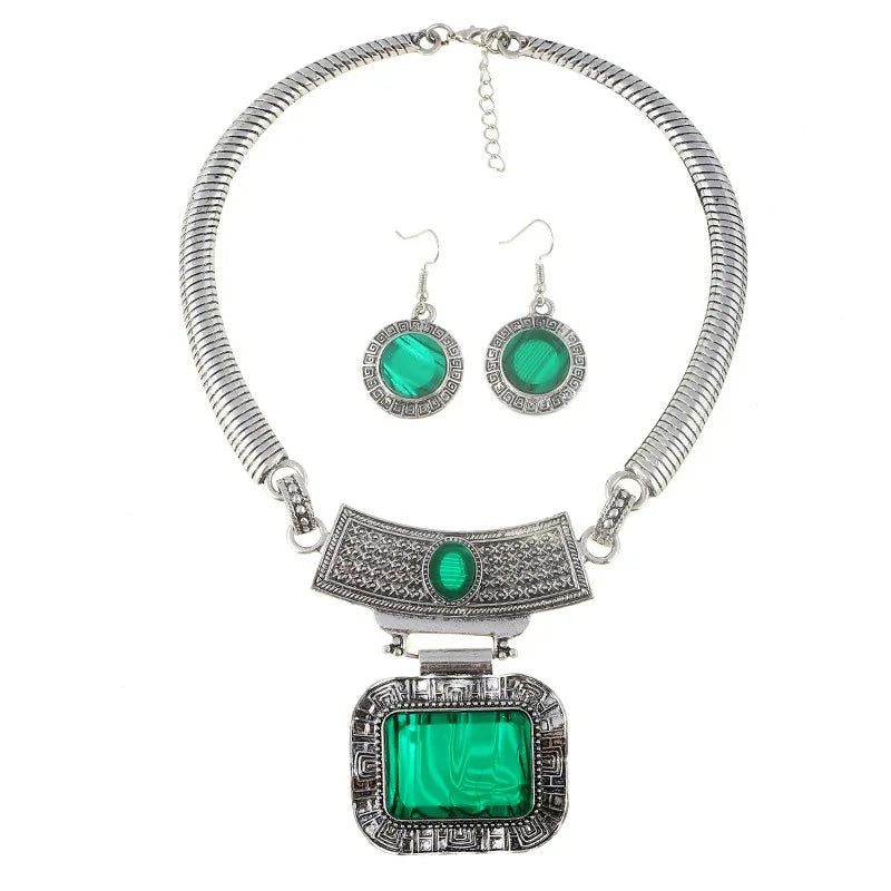 Green Bohemian Alloy Acrylic Sheet Statement Jewelry Set