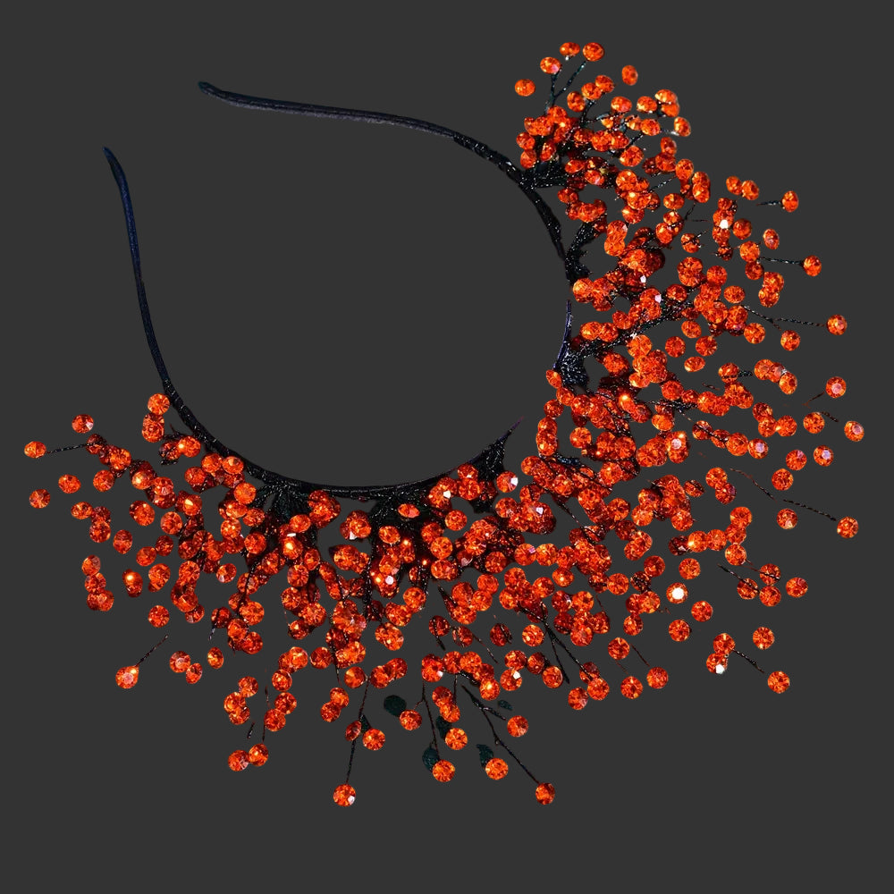Orange Bohemian Crystal Rhinestone Crown Forehead Bridal Headband