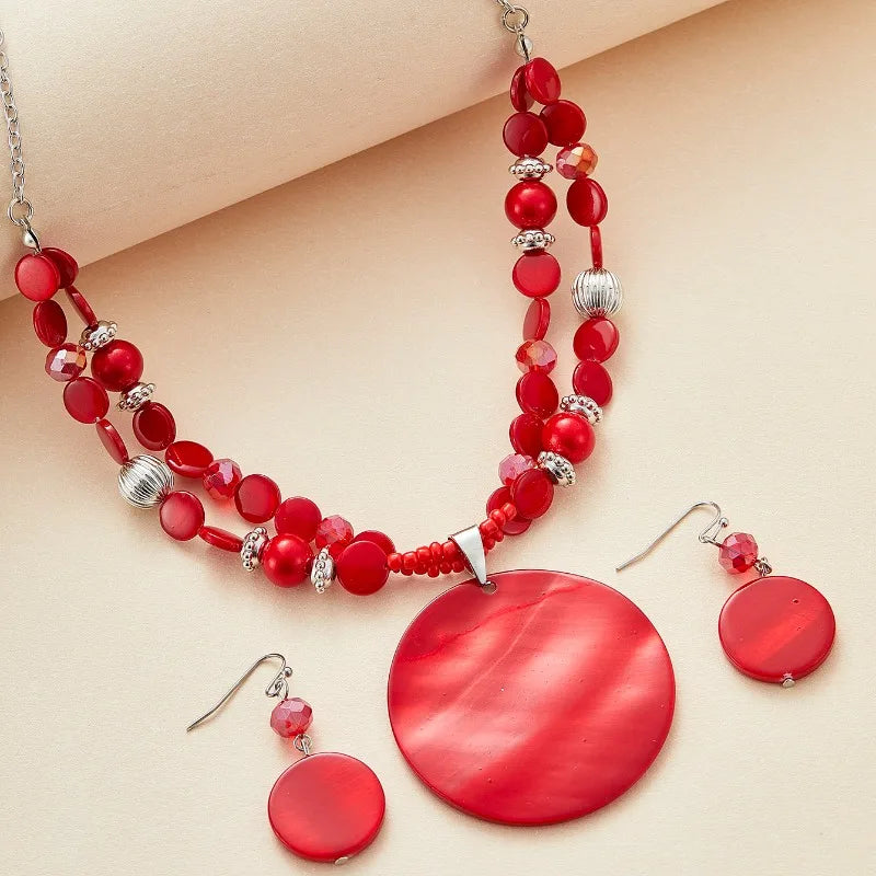 Bohemian Ethnic Style Exaggerated Red Round Jewerly
