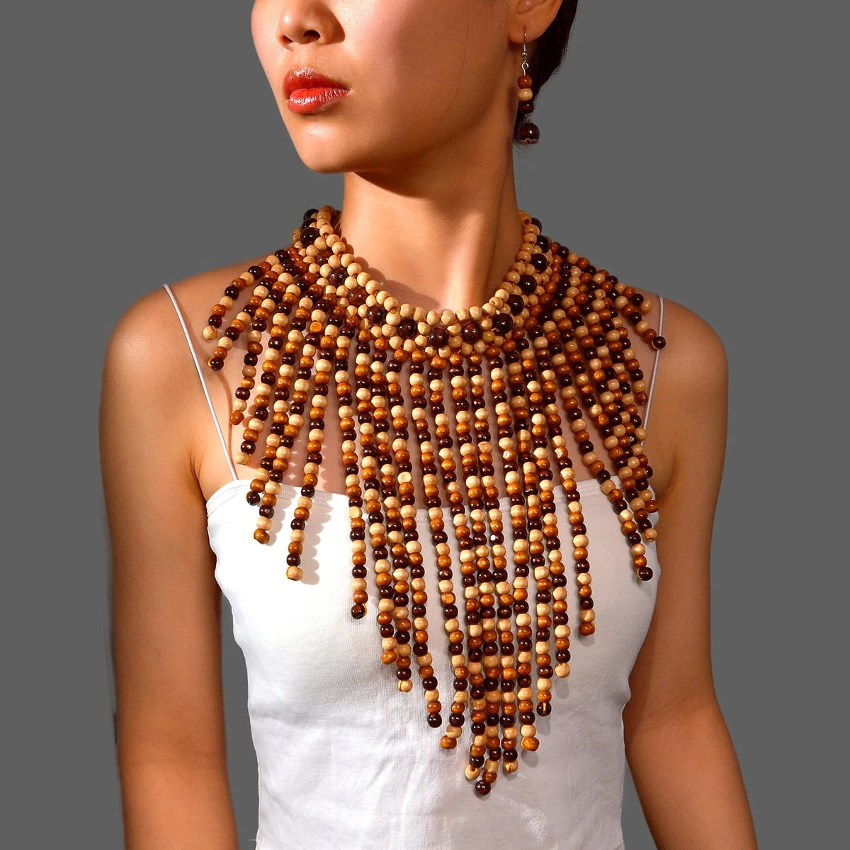 Brown Bohemian Retro Beaded Statement Ethnic Jewelry Set