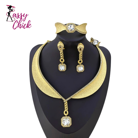 Bohemian Rhinestone Gold Plated 4Pcs Jewelry Set Sassy Chick Logo