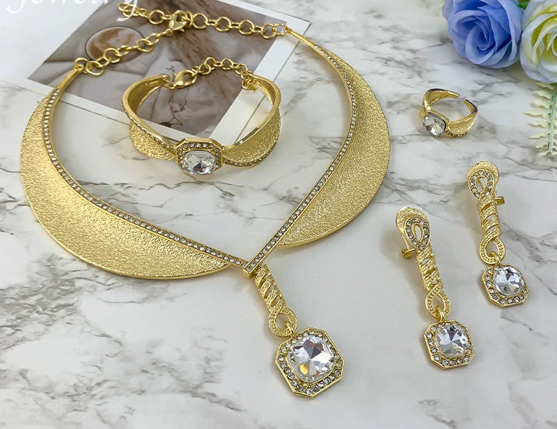 Bohemian Rhinestone Gold Plated 4Pcs Jewelry Set