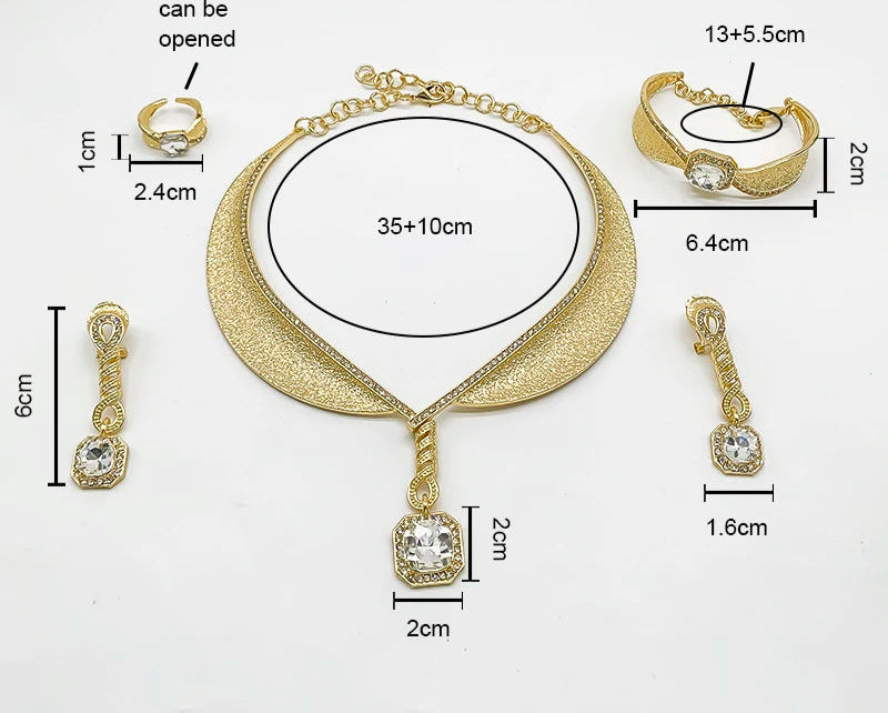 size of Bohemian Rhinestone Gold Plated 4Pcs Jewelry Set