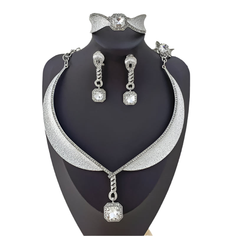 silver Bohemian Rhinestone Gold Plated 4Pcs Jewelry Set