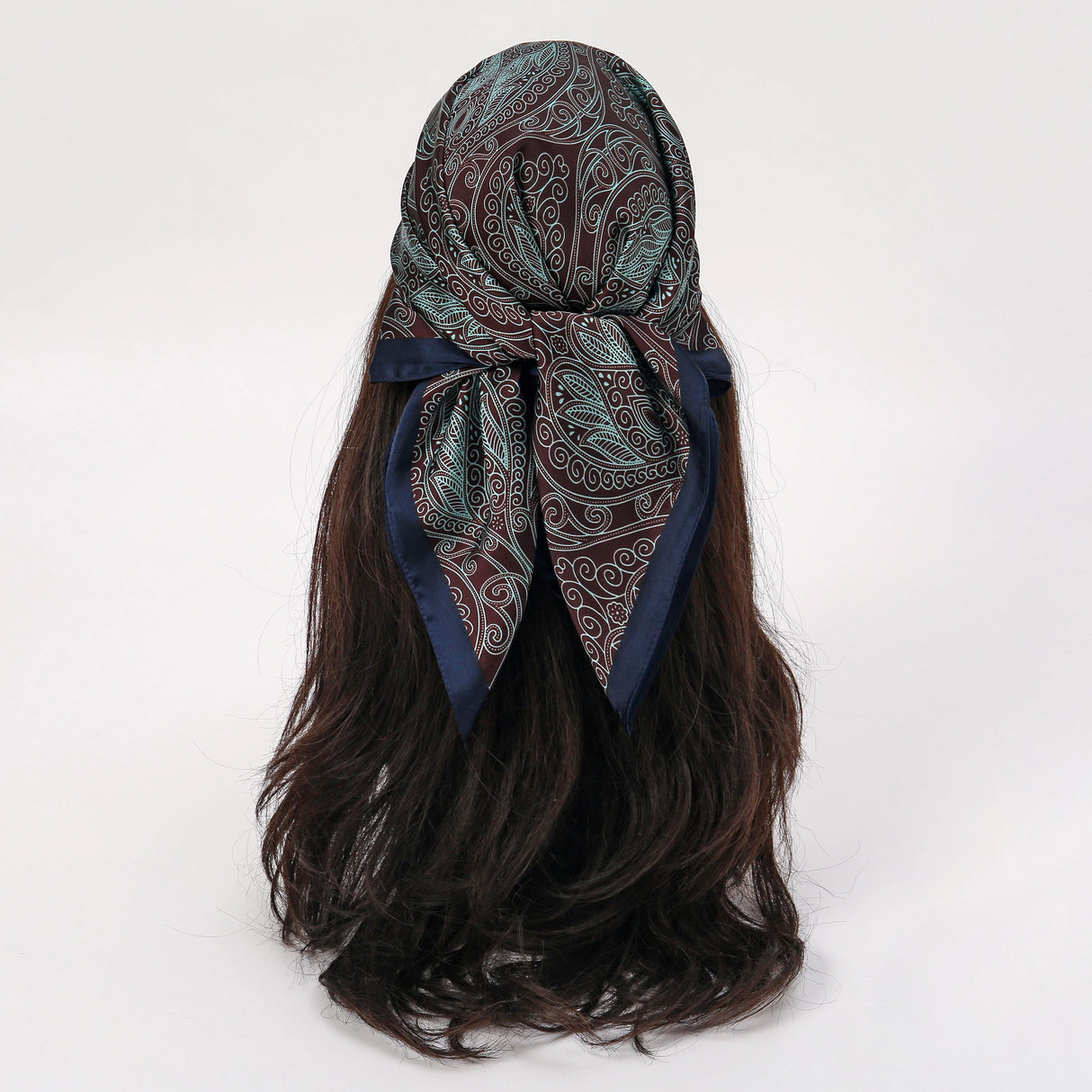 Blue Bohemian Satin Head Wrap Square Silk Scarf