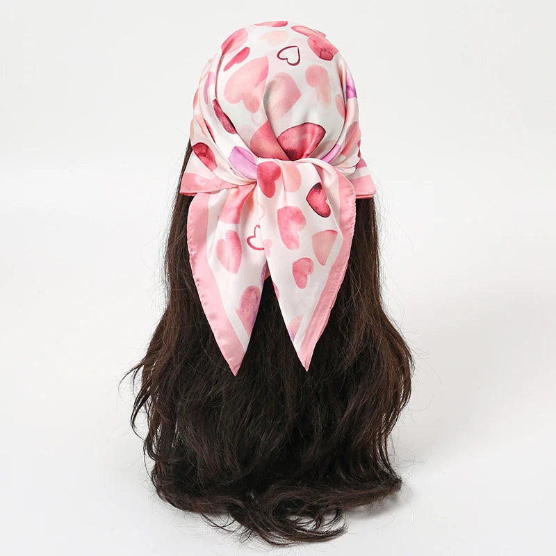 Red Bohemian Satin Head Wrap Square Silk Scarf