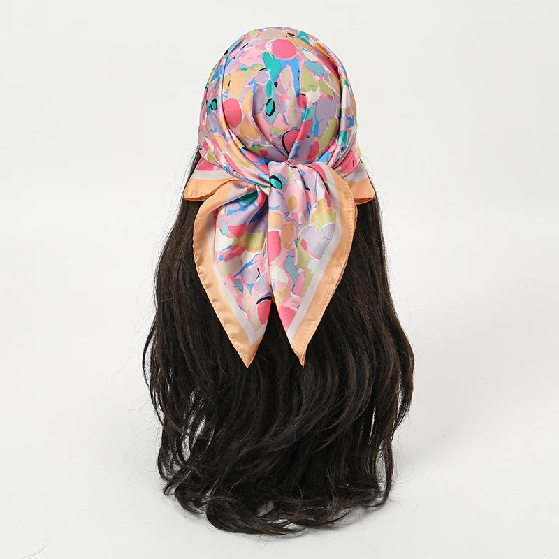 Multicolor Bohemian Satin Head Wrap Square Silk Scarf