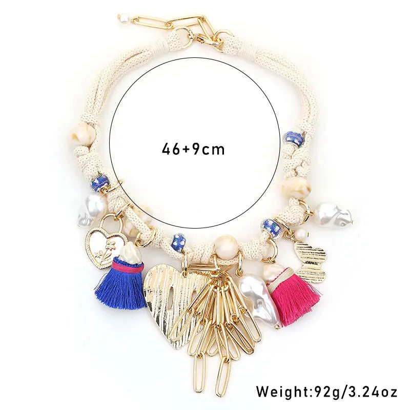 Size of Bohemian Statement Beads & Hearts Necklace