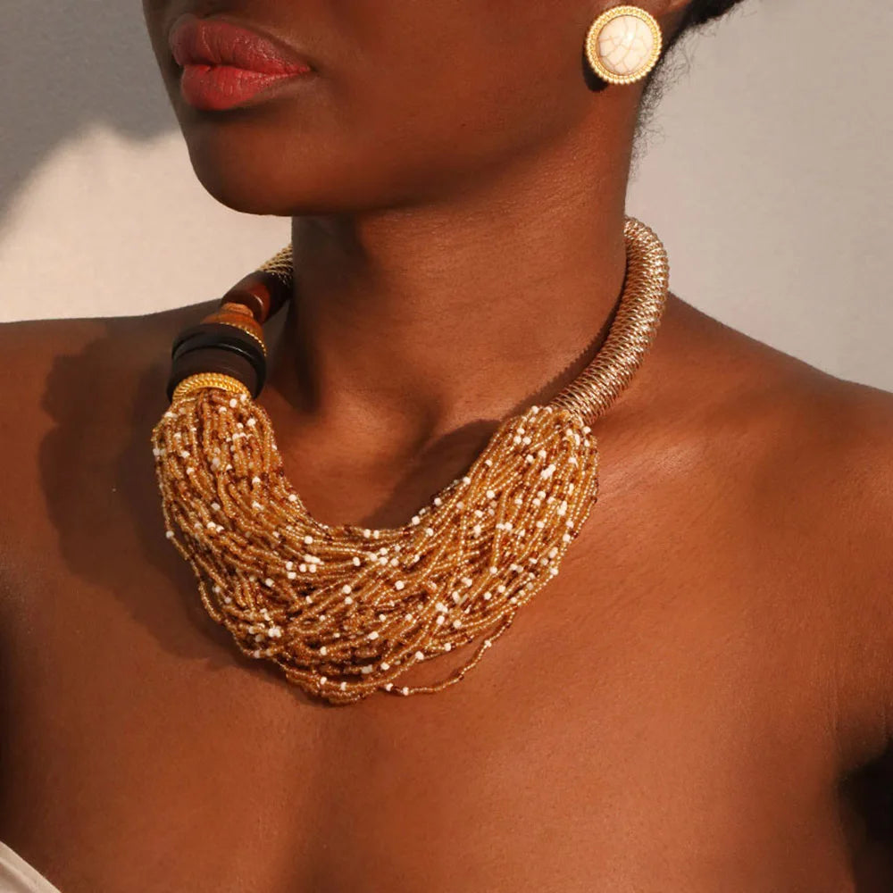 Model Using Bohemian Statement Handmade Beach Party Jewelry Necklace