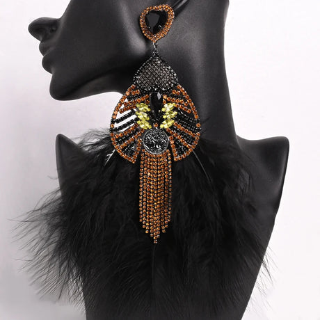 Black Boho Chick feather drag earring