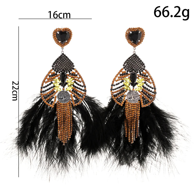Size of Boho-Chic Statement Feather Drag Earrings