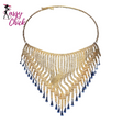 Boho blue rhinestone flapper headpiece with tassels and forehead chain. Sassy Chick