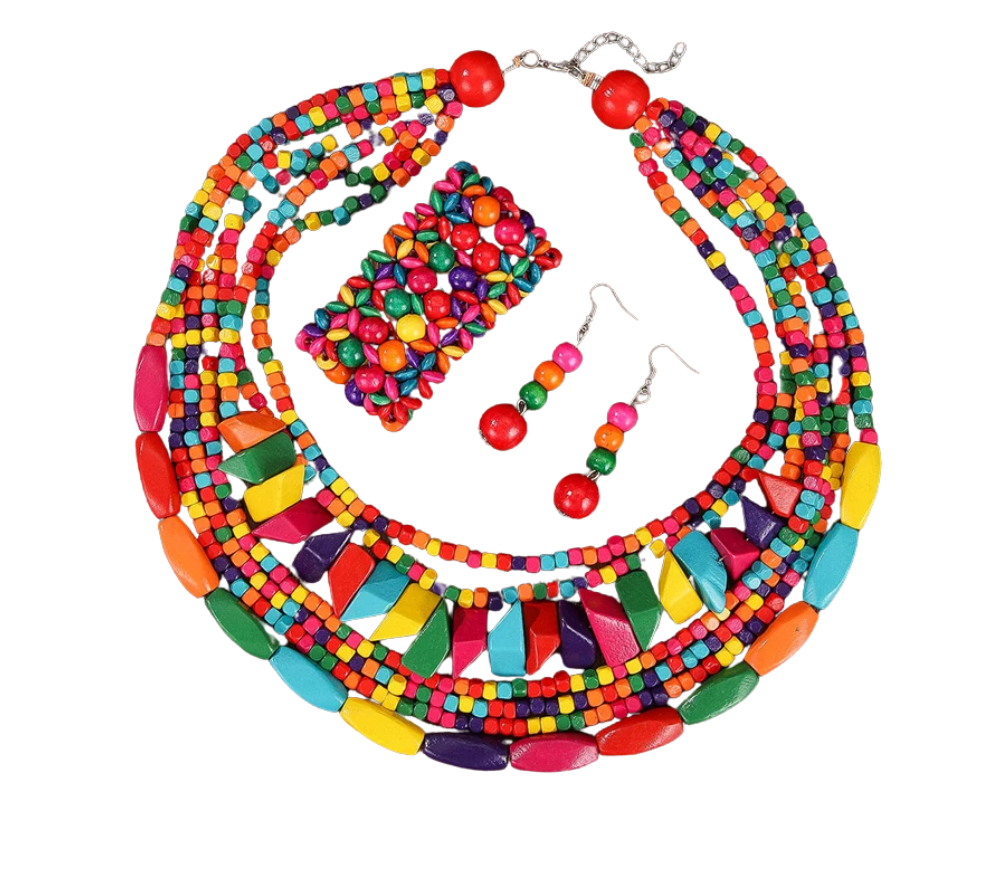 Boho Colorful Wood Jewelry Set