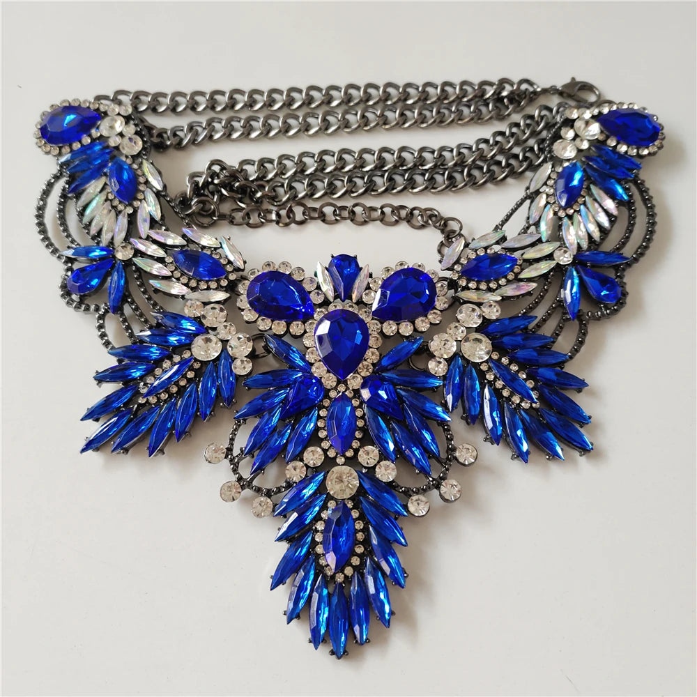 Boho Multicolor Leaf Choker blue
