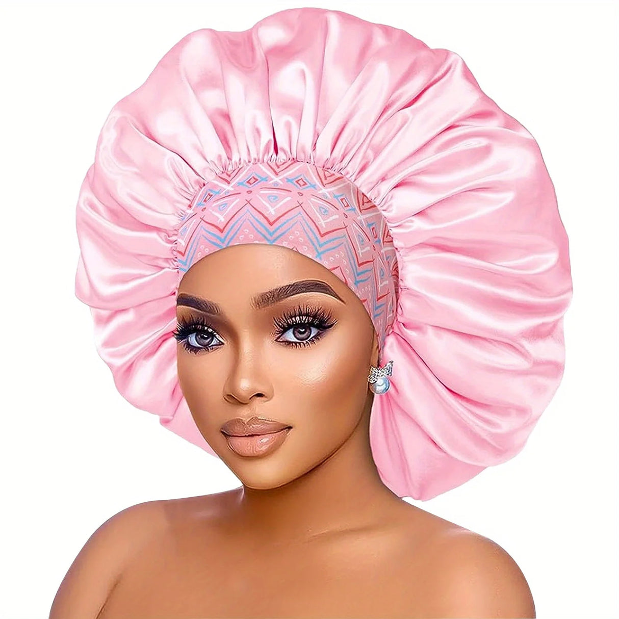 pink geometric design bonnet